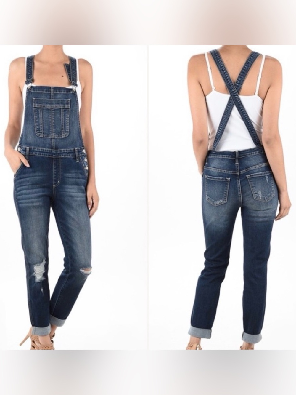 KAN CAN Style #KC5088D Medium Wash Blue Blue Bib Fashion Overalls